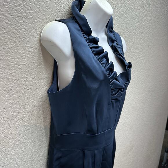 Just Taylor Dress 10 RUFFLE NECK Black SATIN SHEATH Pencil LDB Evening Cocktail - Picture 8 of 13